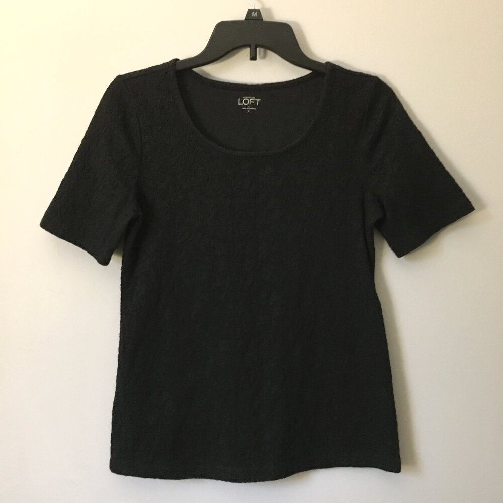 LOFT Stevie Nicks Style Black Cotton Lace Textured Stretchy Tee - Whimsigoth Top